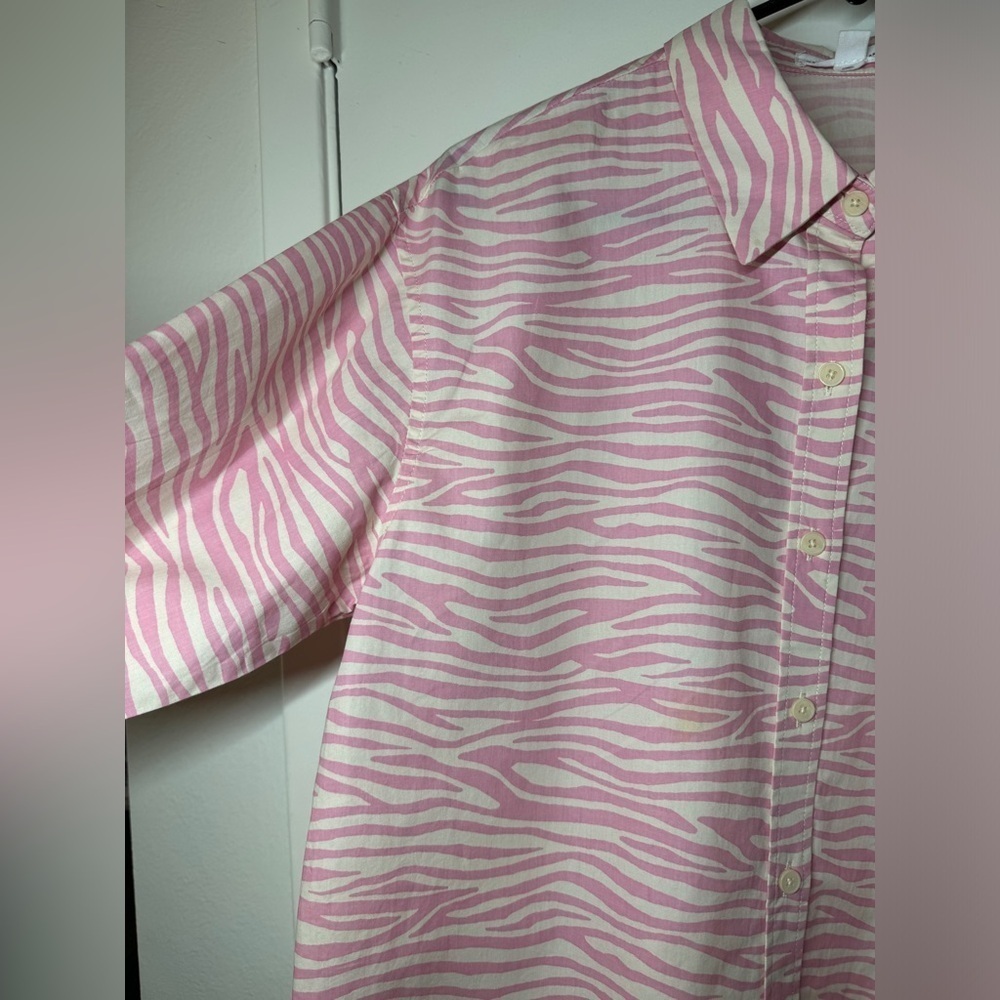 Grey Lab LA Zebra Animal Print Button Up Collared… - image 5